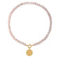 Pink Rose Quartz Natural Stone Beaded Necklace with Gold Heart Charm Bohemian Jewelry - SSN3697