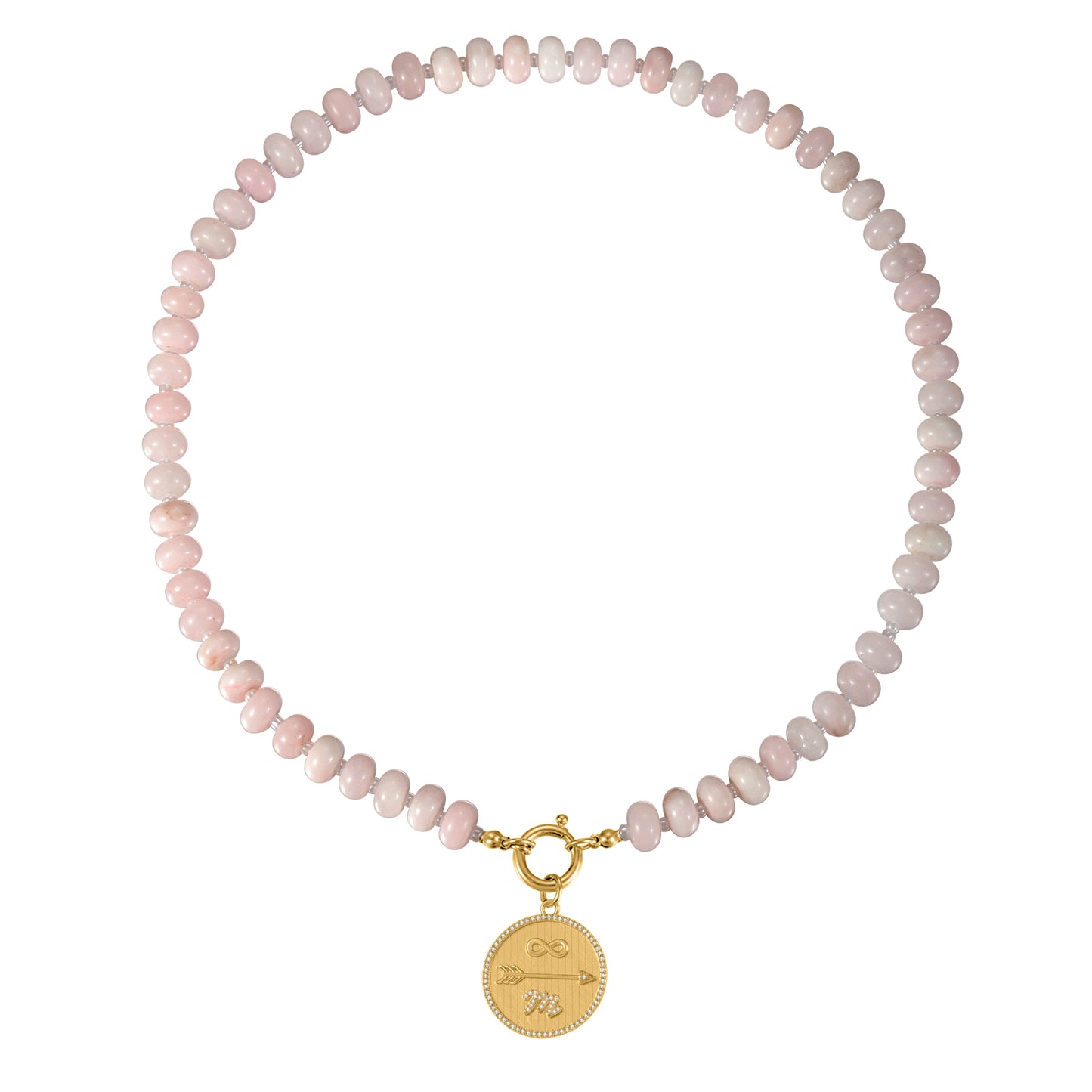 Pink Rose Quartz Natural Stone Beaded Necklace with Gold Heart Charm Bohemian Jewelry - SSN3697