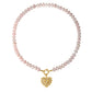 Pink Rose Quartz Natural Stone Beaded Necklace with Gold Heart Charm Bohemian Jewelry - SSN3697