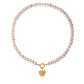 Pink Rose Quartz Natural Stone Beaded Necklace with Gold Heart Charm Bohemian Jewelry - SSN3697