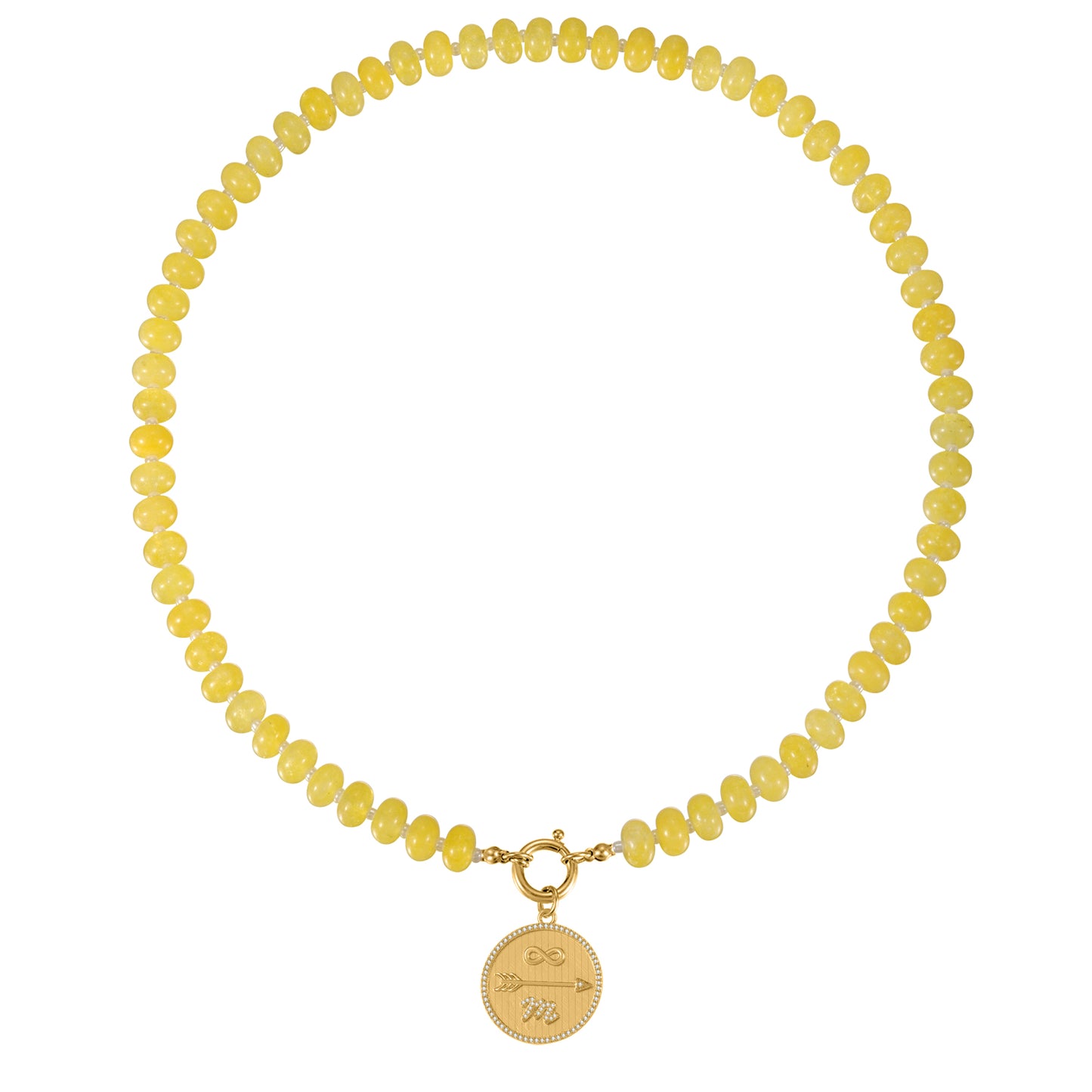 Yellow Quartz Natural Stone Beaded Necklace with Gold Heart Charm Bohemian Jewelry - SSN3698