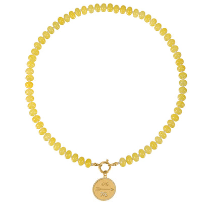 Yellow Quartz Natural Stone Beaded Necklace with Gold Heart Charm Bohemian Jewelry - SSN3698
