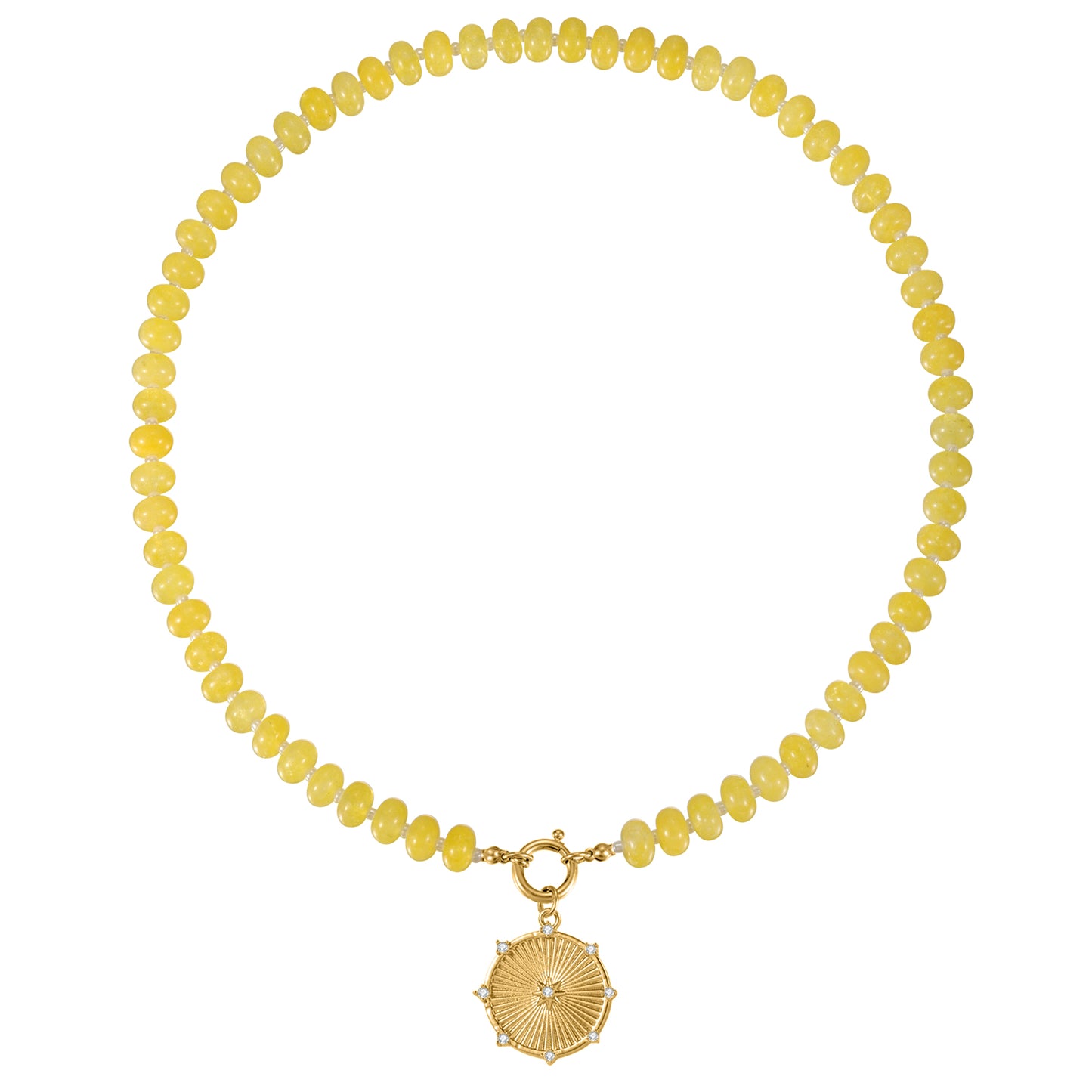 Yellow Quartz Natural Stone Beaded Necklace with Gold Heart Charm Bohemian Jewelry - SSN3698