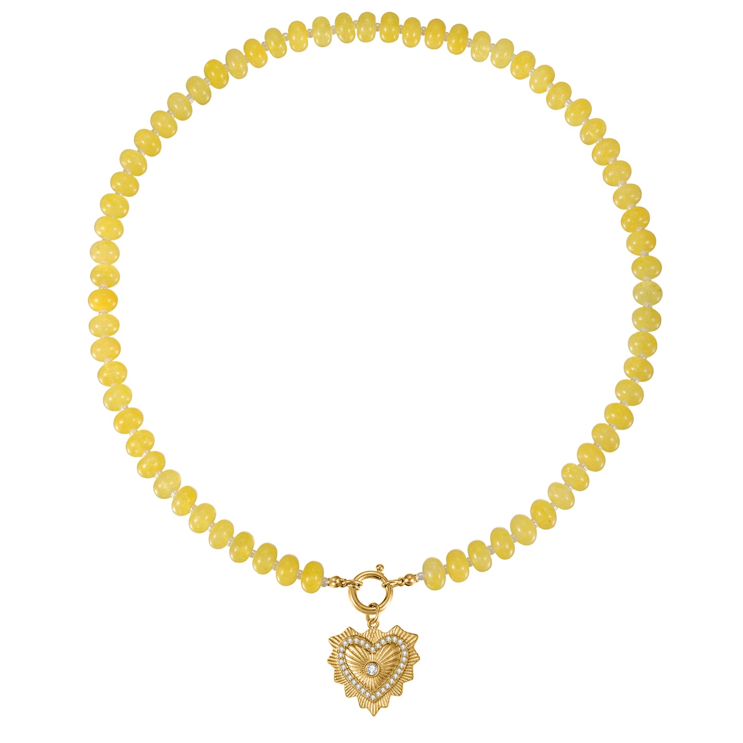 Yellow Quartz Natural Stone Beaded Necklace with Gold Heart Charm Bohemian Jewelry - SSN3698