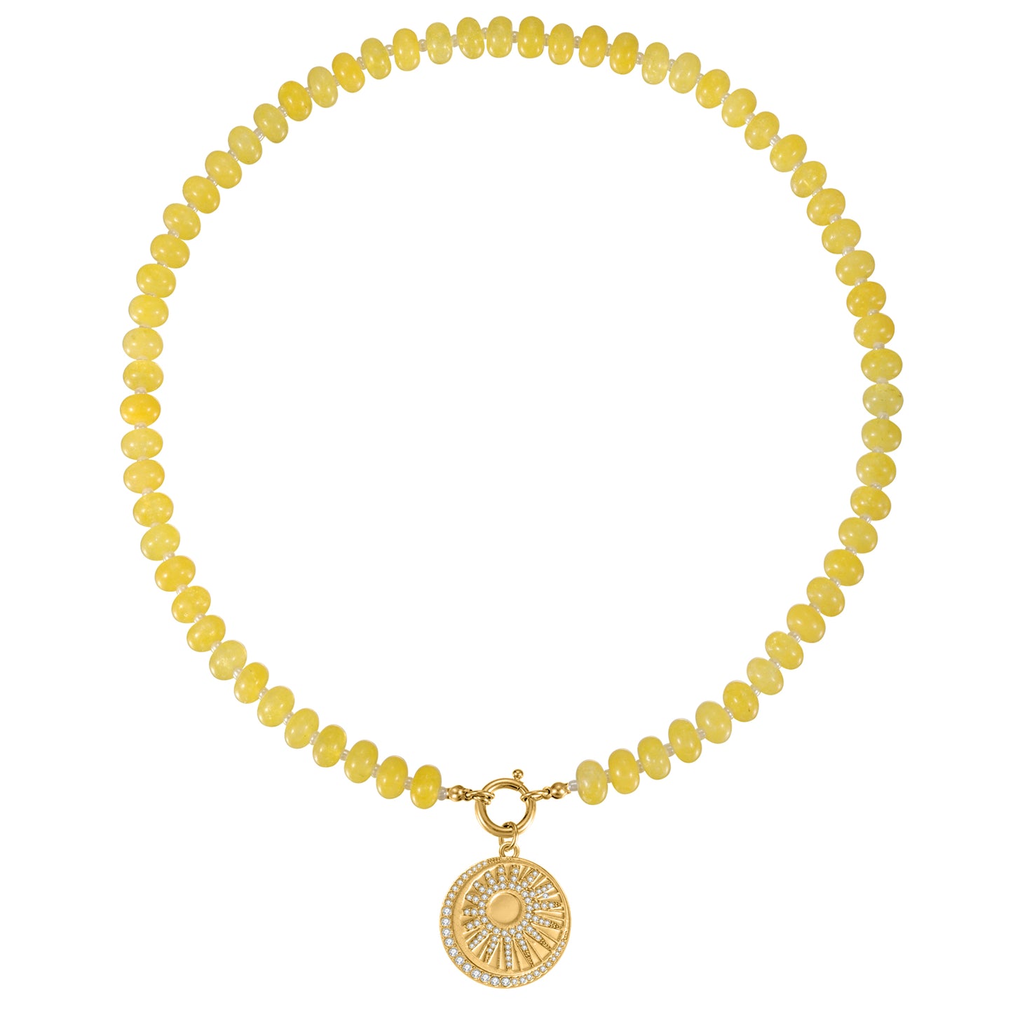 Yellow Quartz Natural Stone Beaded Necklace with Gold Heart Charm Bohemian Jewelry - SSN3698