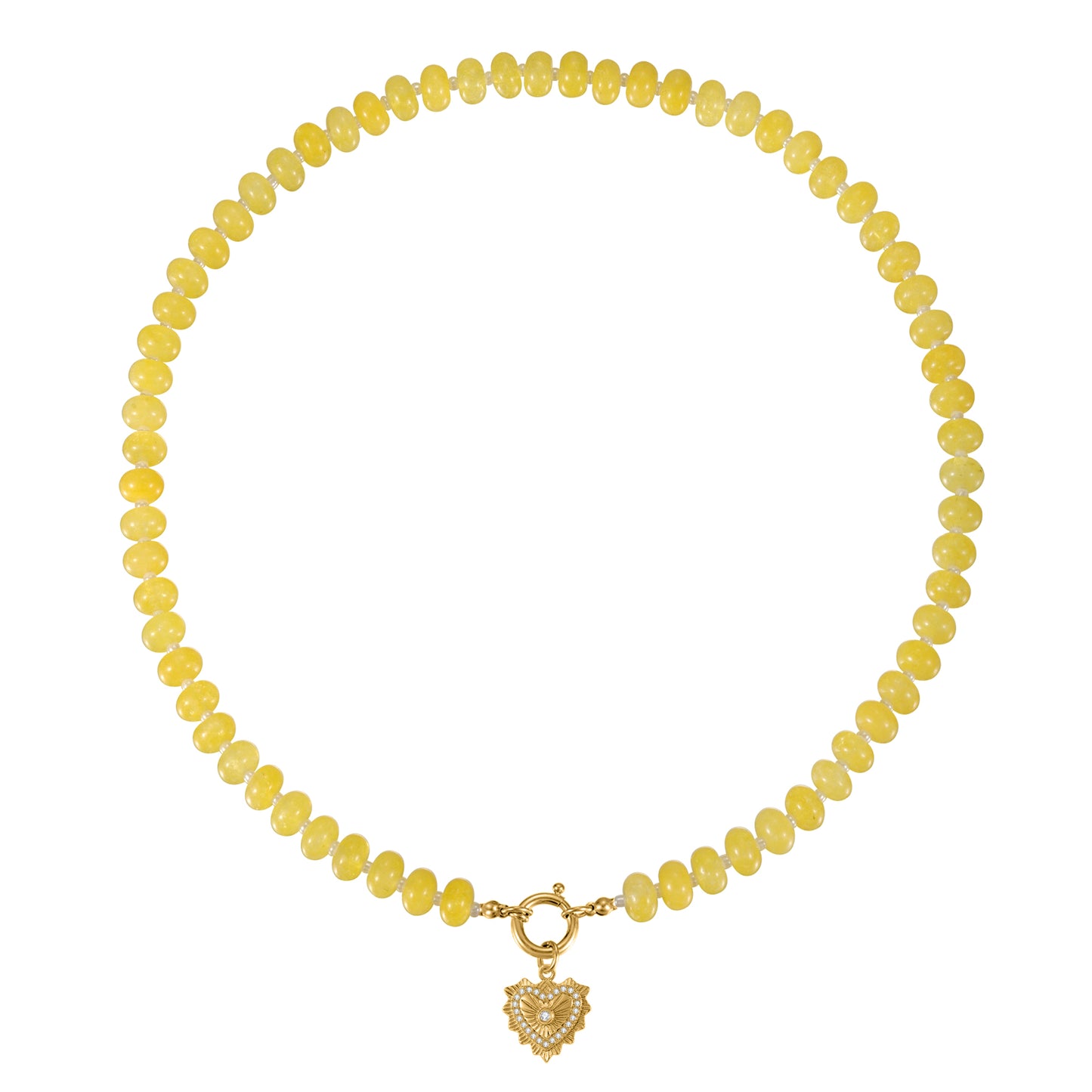 Yellow Quartz Natural Stone Beaded Necklace with Gold Heart Charm Bohemian Jewelry - SSN3698