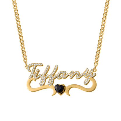Custom Iced Out Name Necklace With Heart Birthstone  Stainless Steel Jewelry For Women Anniversary-QHN3674