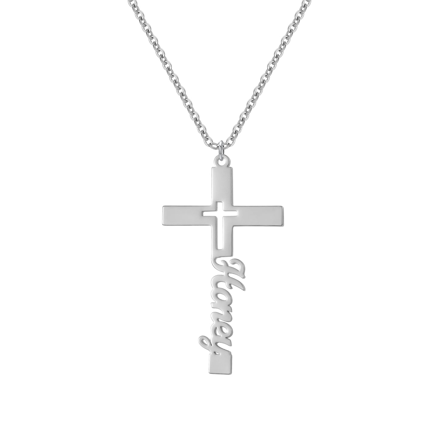 Custom Name Cross Necklace Stainless Steel  Custom Cross Pendant Fashion Jewelry Gift for Him Her-QN3676