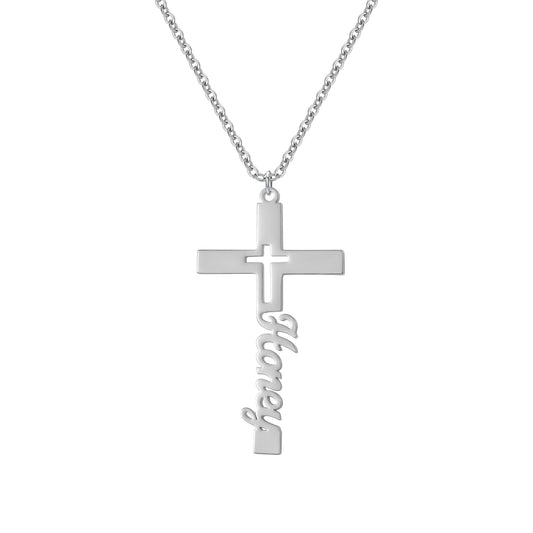 Custom Name Cross Necklace Stainless Steel  Custom Cross Pendant Fashion Jewelry Gift for Him Her-QN3676