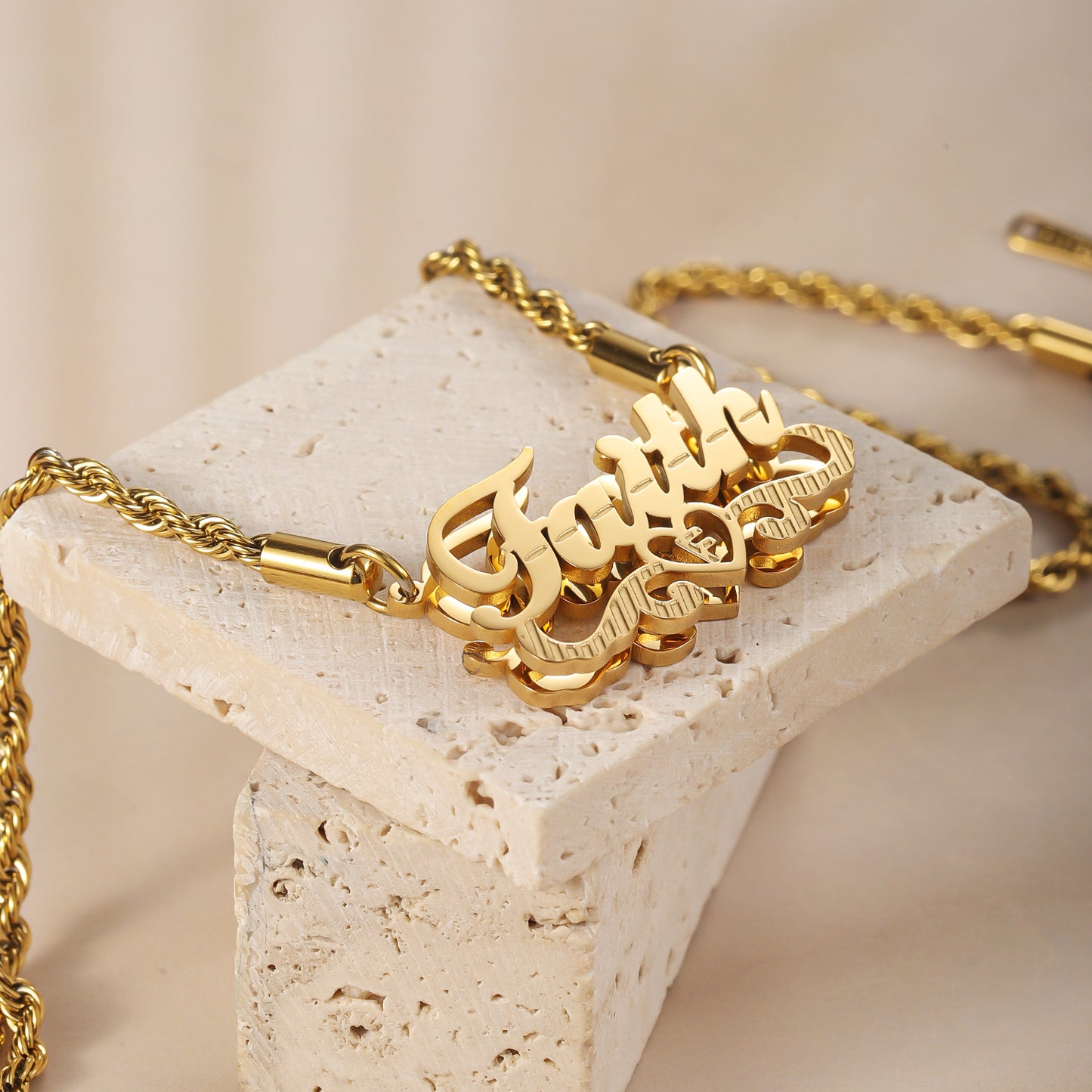 Customize 3d Doubleplate Name Necklace 18k GoldPlated Stainless Steel Women Jewelry Gift-QFN3675