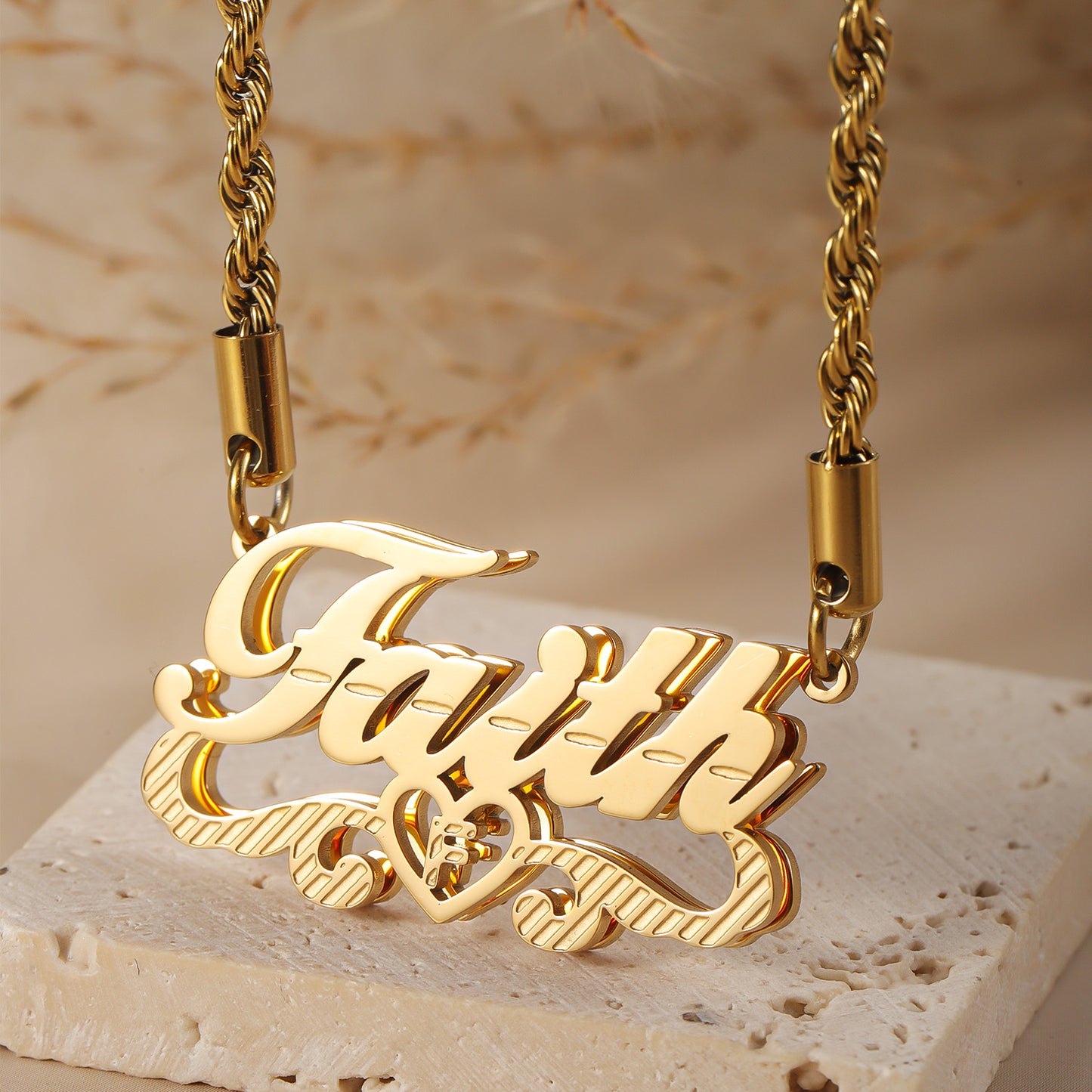 Customize 3d Doubleplate Name Necklace 18k GoldPlated Stainless Steel Women Jewelry Gift-QFN3675