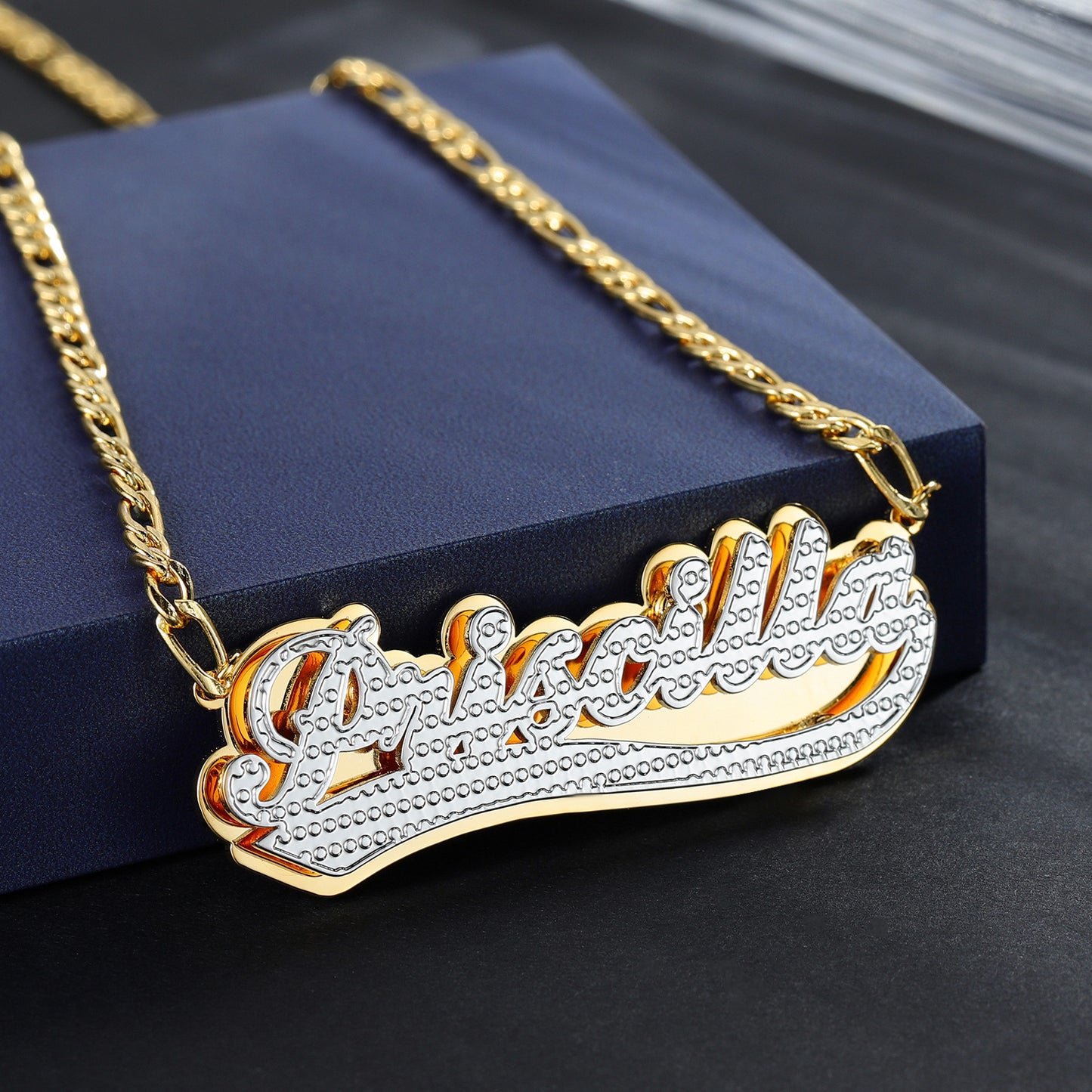Customized Double Plated Varsity Name Necklace QN799