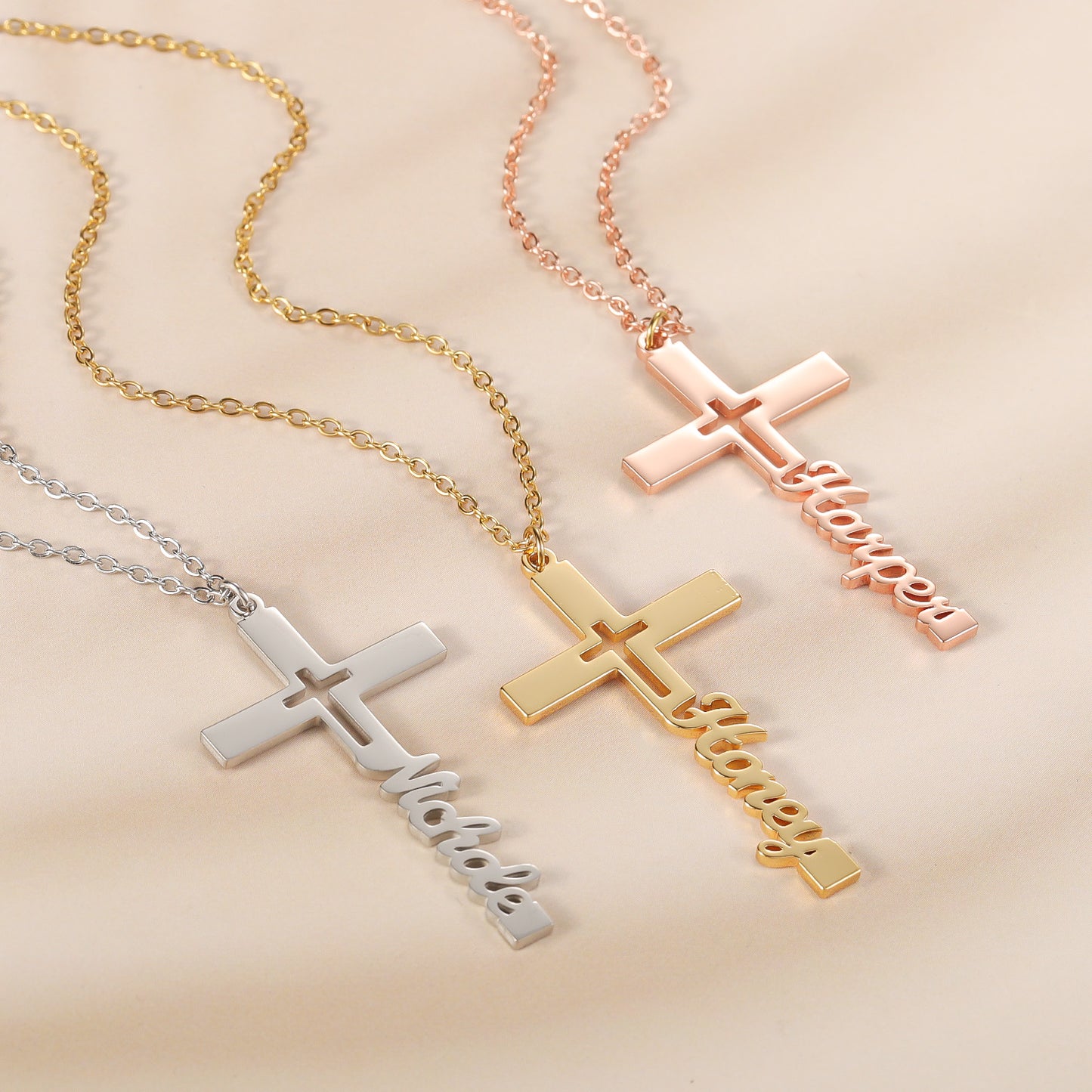 Custom Name Cross Necklace Stainless Steel  Custom Cross Pendant Fashion Jewelry Gift for Him Her-QN3676