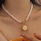 Pink Rose Quartz Natural Stone Beaded Necklace with Gold Heart Charm Bohemian Jewelry - SSN3697