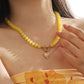 Yellow Quartz Natural Stone Beaded Necklace with Gold Heart Charm Bohemian Jewelry - SSN3698
