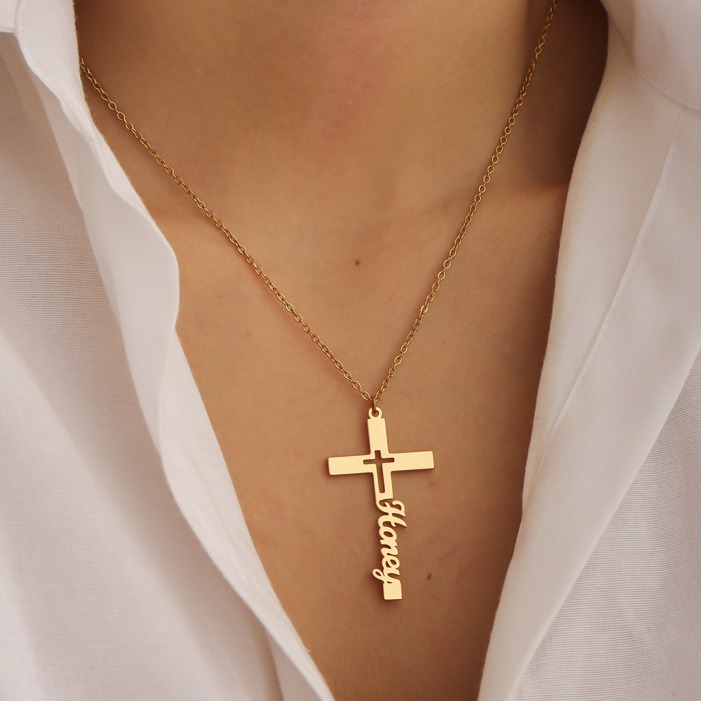 Custom Name Cross Necklace Stainless Steel  Custom Cross Pendant Fashion Jewelry Gift for Him Her-QN3676