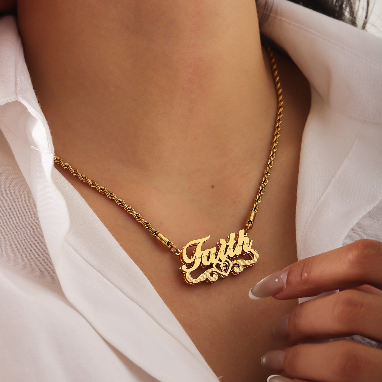 Customize 3d Doubleplate Name Necklace 18k GoldPlated Stainless Steel Women Jewelry Gift-QFN3675