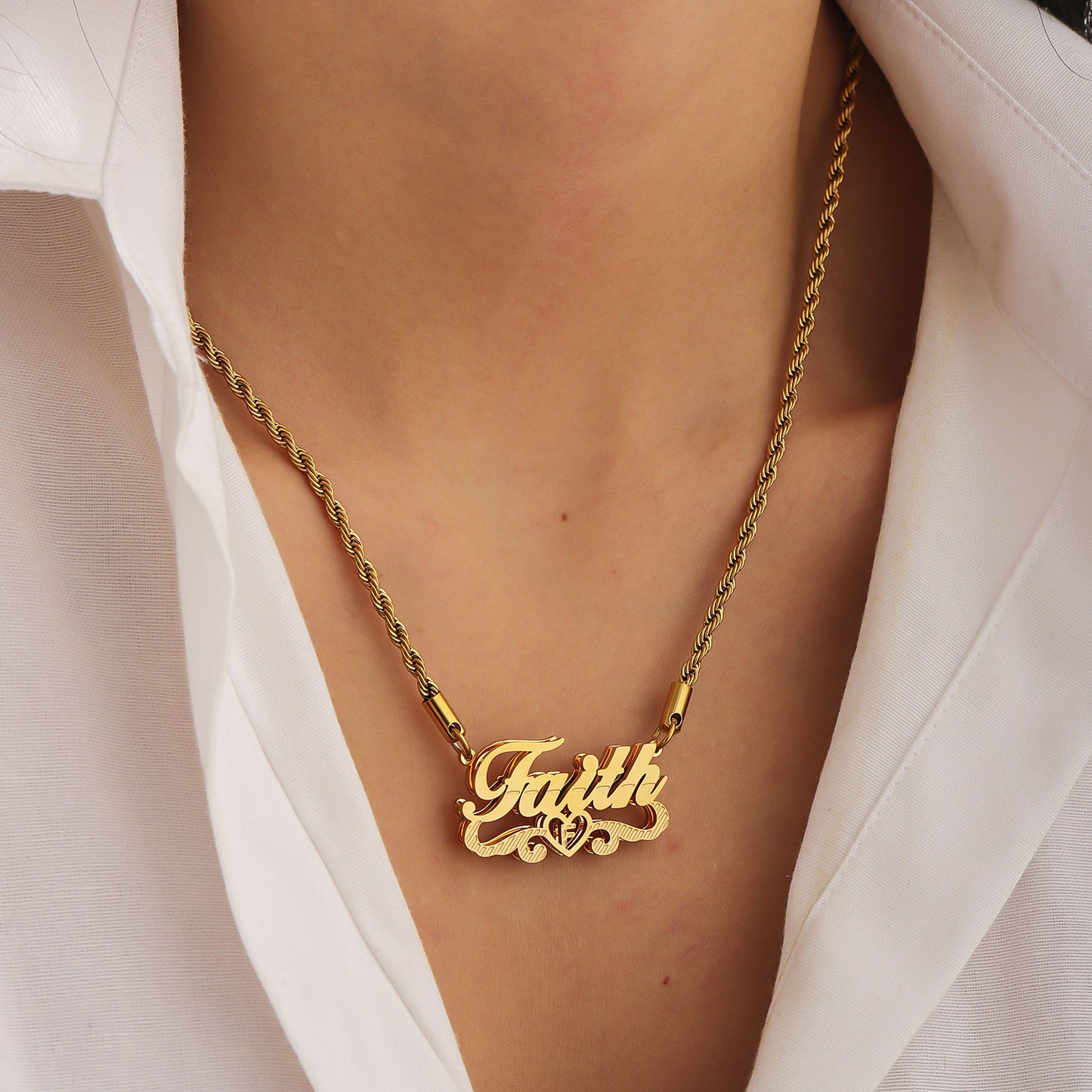 Customize 3d Doubleplate Name Necklace 18k GoldPlated Stainless Steel Women Jewelry Gift-QFN3675