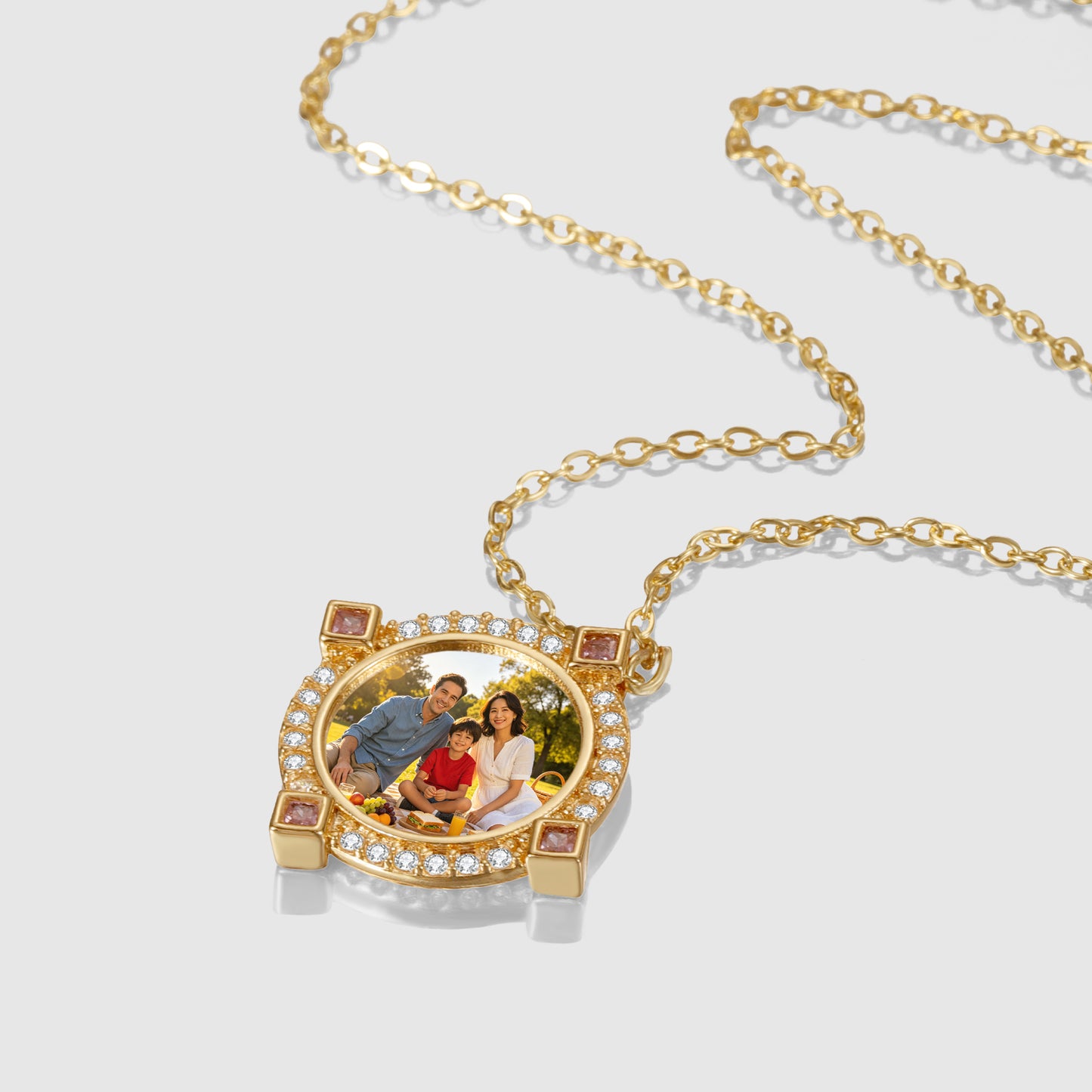 Custom Round Photo Necklace  Memory Pendant 18k Goldplated Jewelry Gift For Women-3DN3748