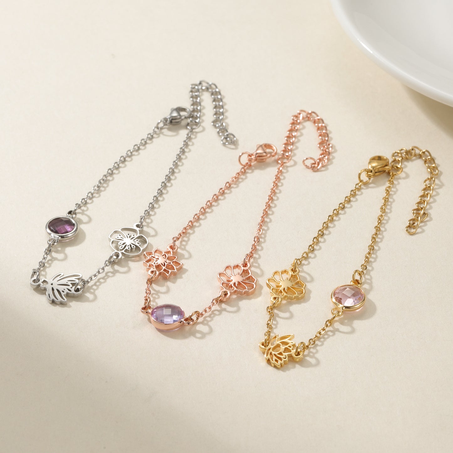 Birth Flower Bracelet with Birthstone QN-B8790