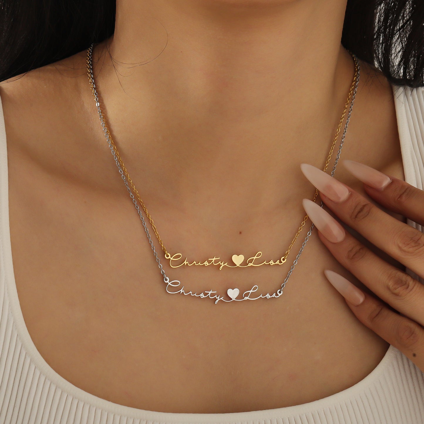 Customized Name Couple Necklace With Heart Design Valentine's Day Gift - QNN3513