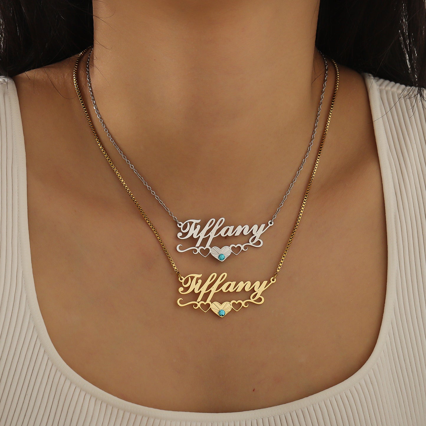 Personalized Heart Necklace With Birthstone For Women-QZN3505