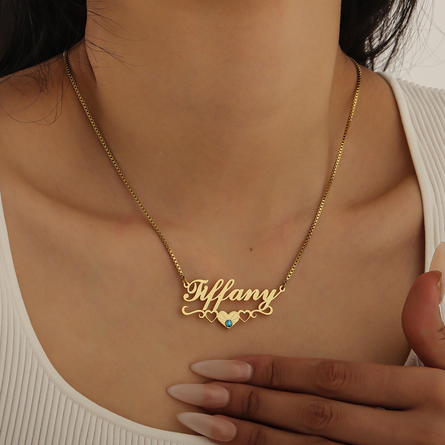 Personalized Heart Necklace With Birthstone For Women-QZN3505