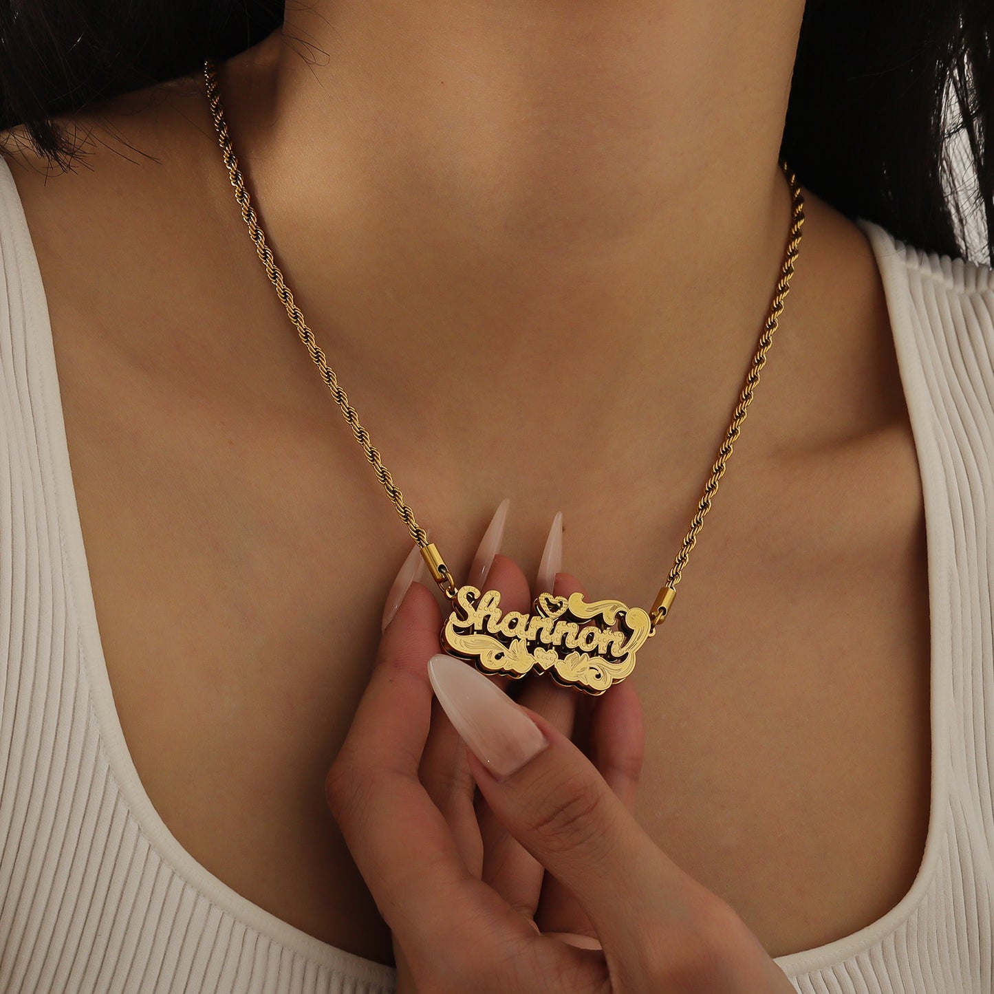 Personalized Custom Necklace Double Layered Two-Tone Elegant Gift - QCN3501