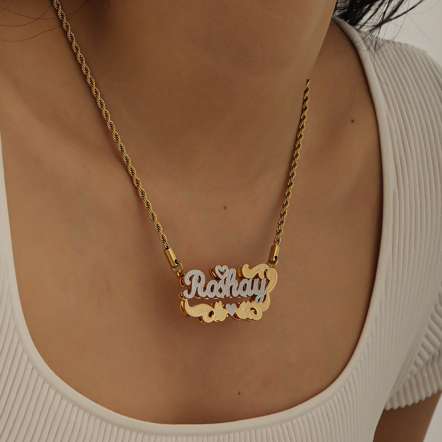 Personalized Custom Necklace Double Layered Two-Tone Elegant Gift - QCN3501