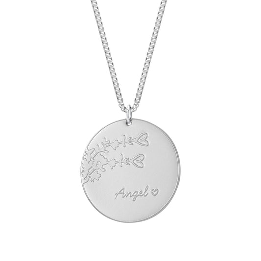 Round Birthday Flower Name Pendant QFN0047