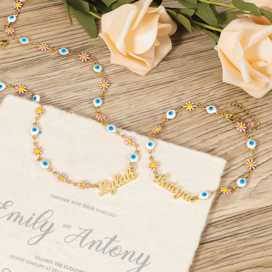 Customized Name Necklace With Devil's Eye Chain QNB3121