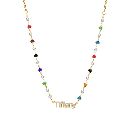 Pearl Name Pendants With Birthstone Letters Necklace MN2109