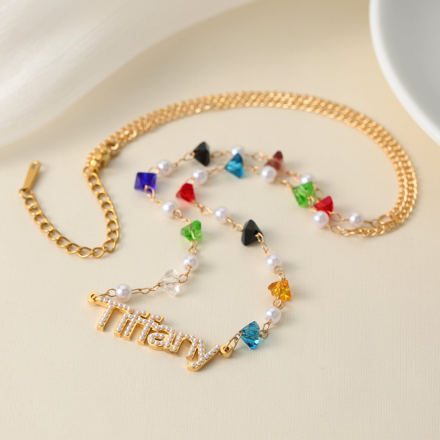 Pearl Name Pendants With Birthstone Letters Necklace MN2109