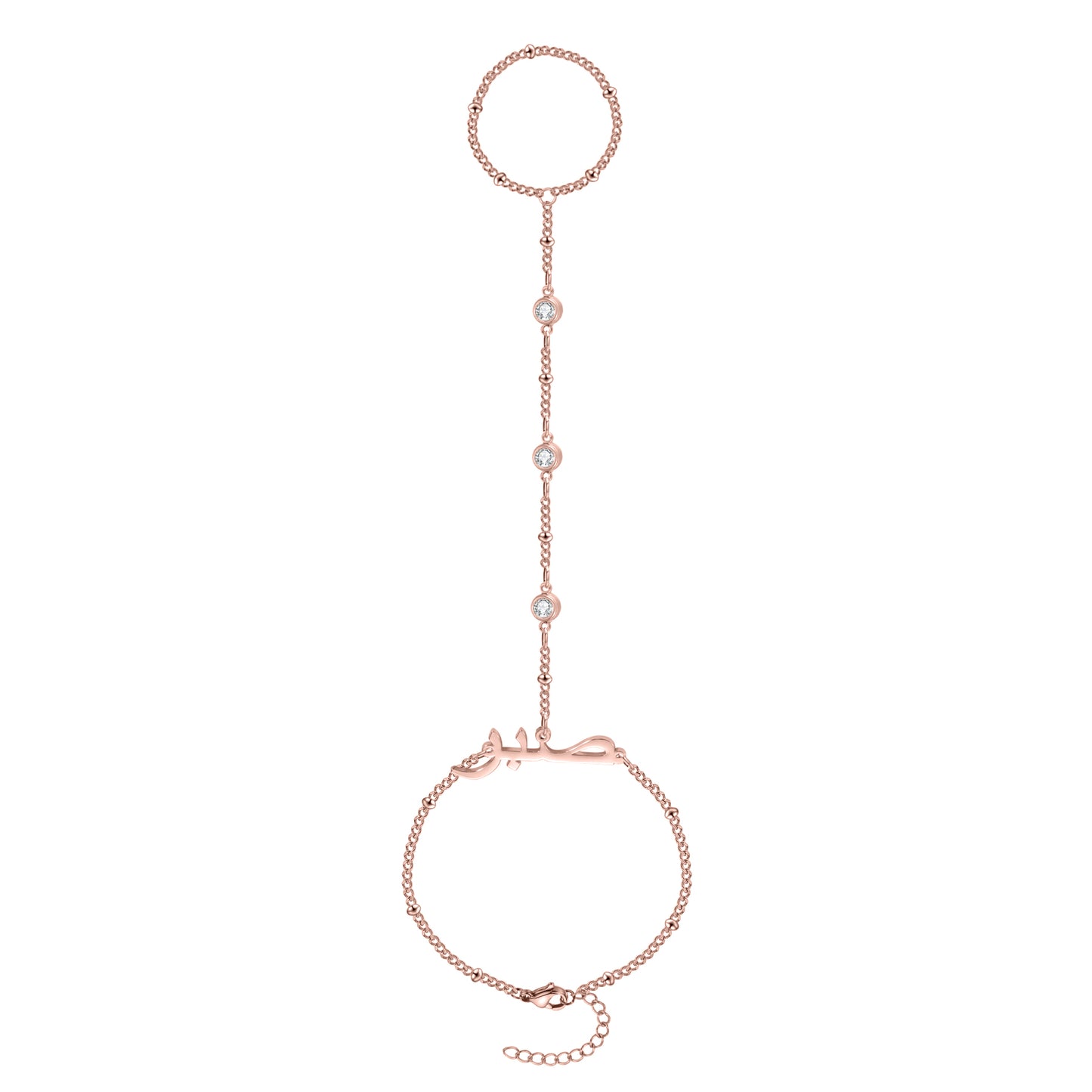 Custom Arabic Name Bracelet Personalized Name Ring Hand Chain Stainless Steel Jewelry For Women-QN3541