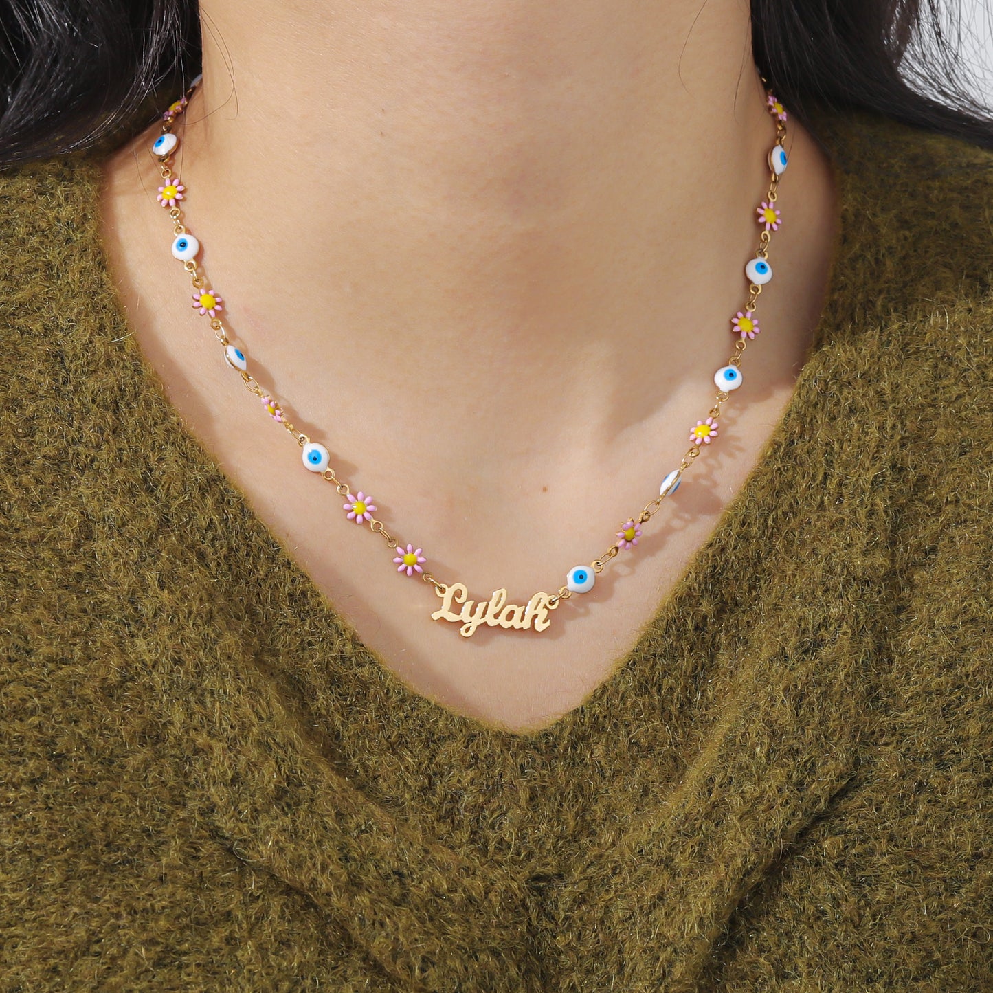 Customized Name Necklace With Devil's Eye Chain QNB3121