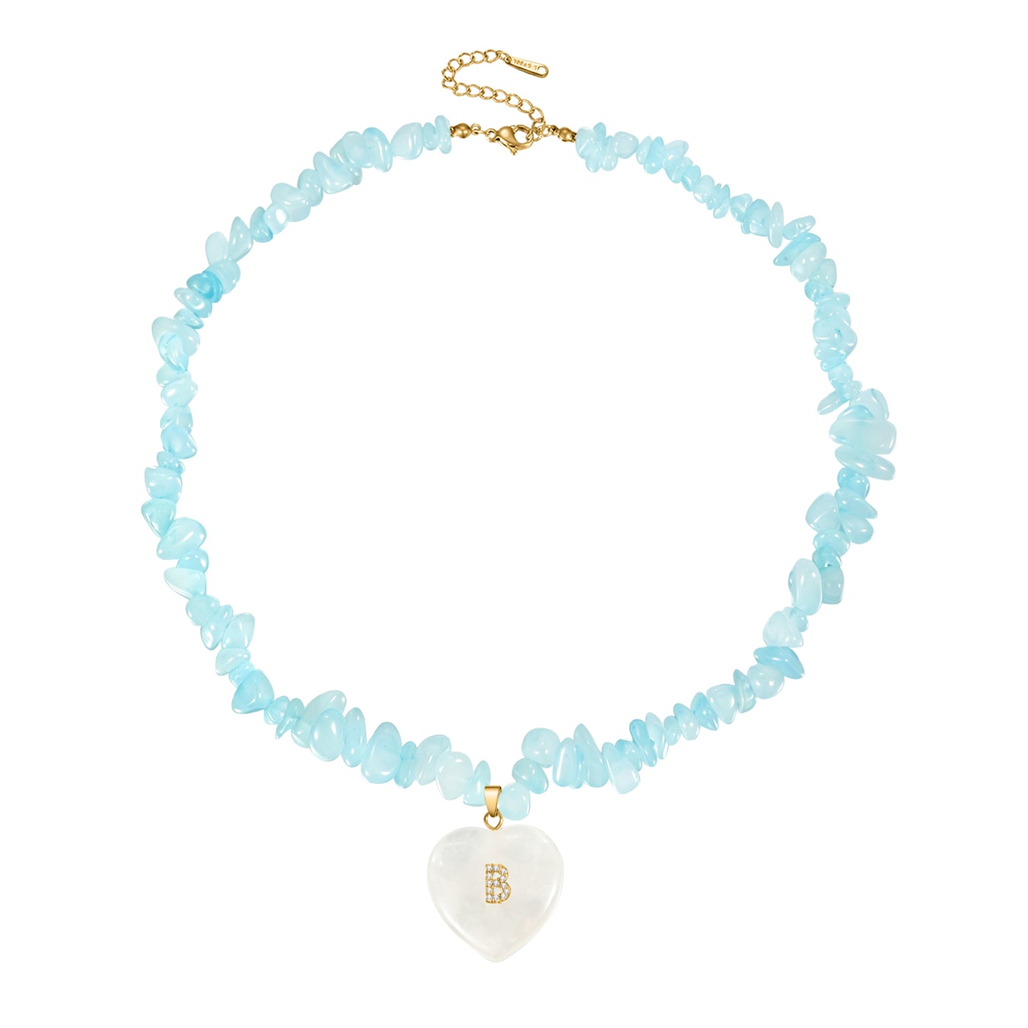 Personalized Blue Crystal Necklace Custom Letter A-Z Heart Pendant Natural Stone Bead Necklace Birthday Gift Jewelry Personalized Natural Stone Jewelry Gift