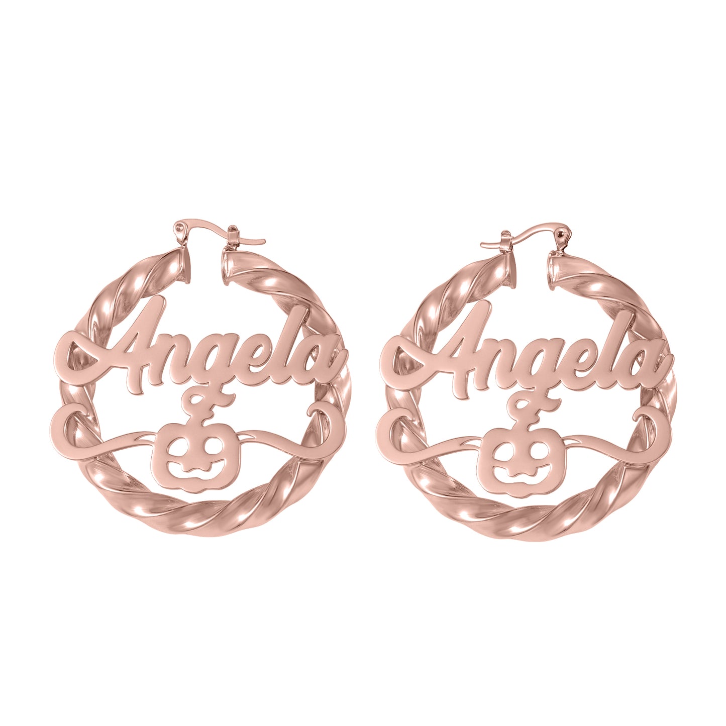 Custom Name Halloween Pumpkin Twisted Hoop Earrings, Personalized Name Hoops with Pumpkin , Custom Halloween Party Earrings Gift-HE3787