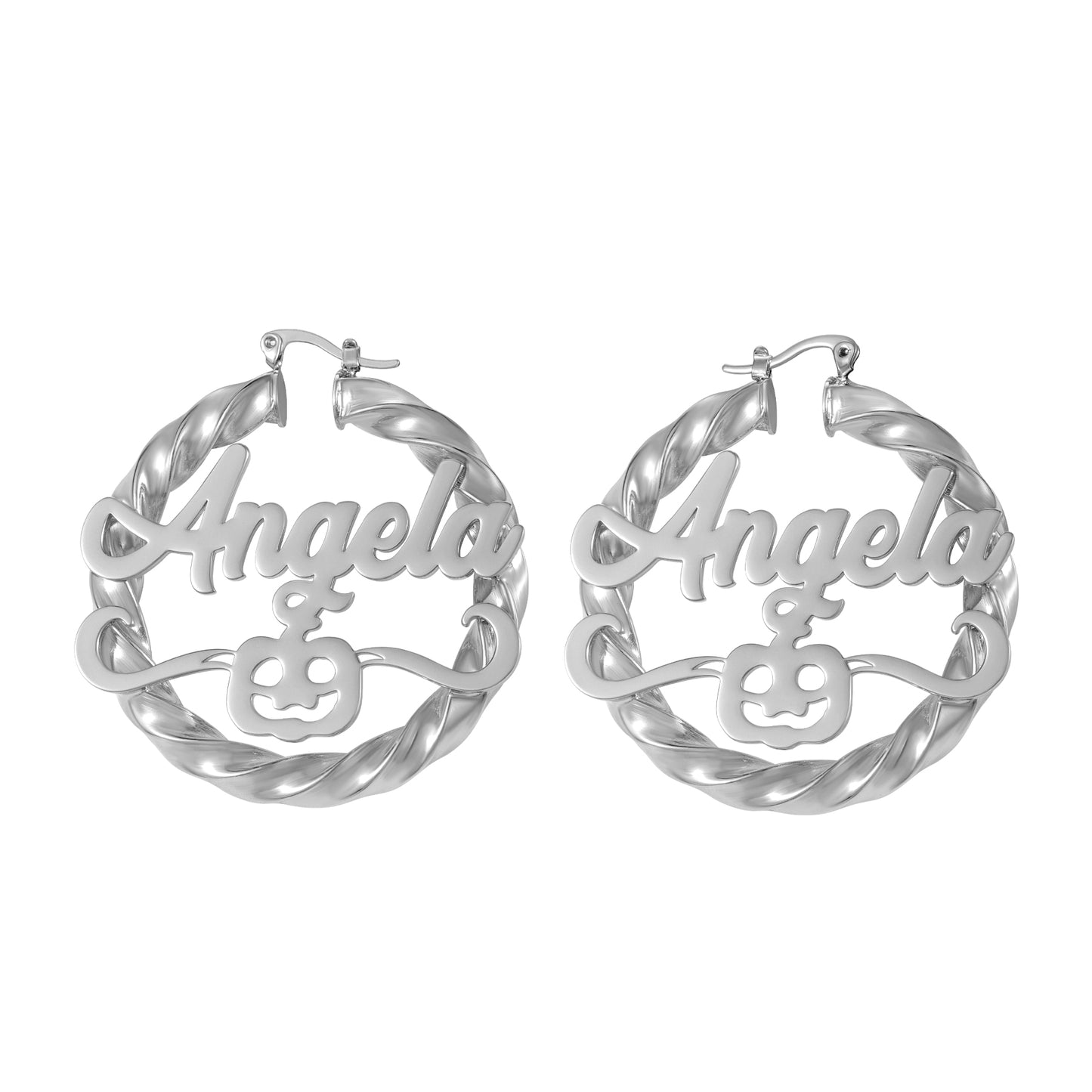Custom Name Halloween Pumpkin Twisted Hoop Earrings, Personalized Name Hoops with Pumpkin , Custom Halloween Party Earrings Gift-HE3787