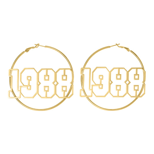 Custom Year Nummer Hoop Shape Earrings QNE3088