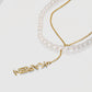 Custom Vertical Name Pearl Necklace Set – Personalized CZ Letter Pendant Layered Necklace-QZN3792