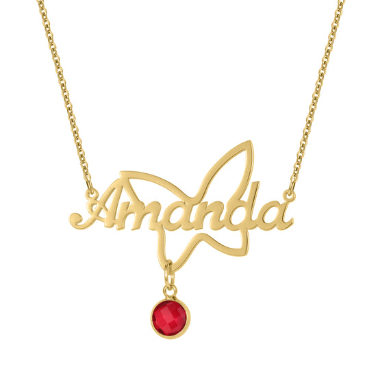 Name Necklace with Heart Birthstone QNN3087