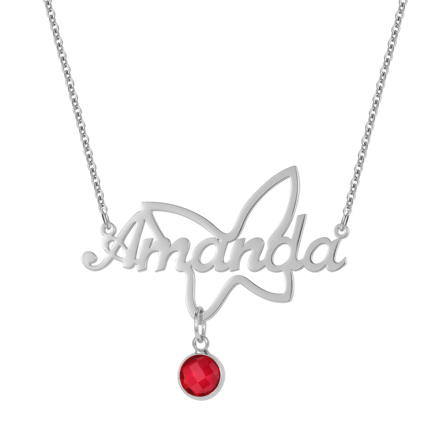 Name Necklace with Heart Birthstone QNN3087