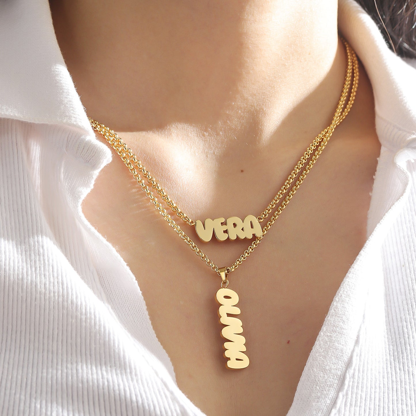 Custom Bubble Name Necklace, Horizontal & Vertical  Pendant Necklace-KCN3805