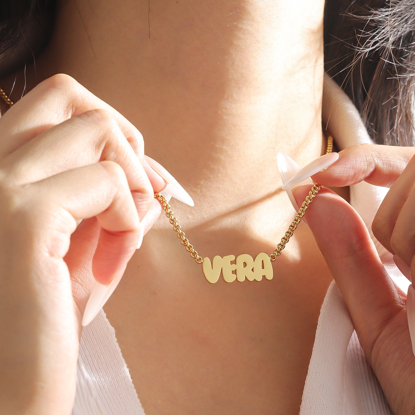Custom Bubble Name Necklace, Horizontal & Vertical  Pendant Necklace-KCN3805