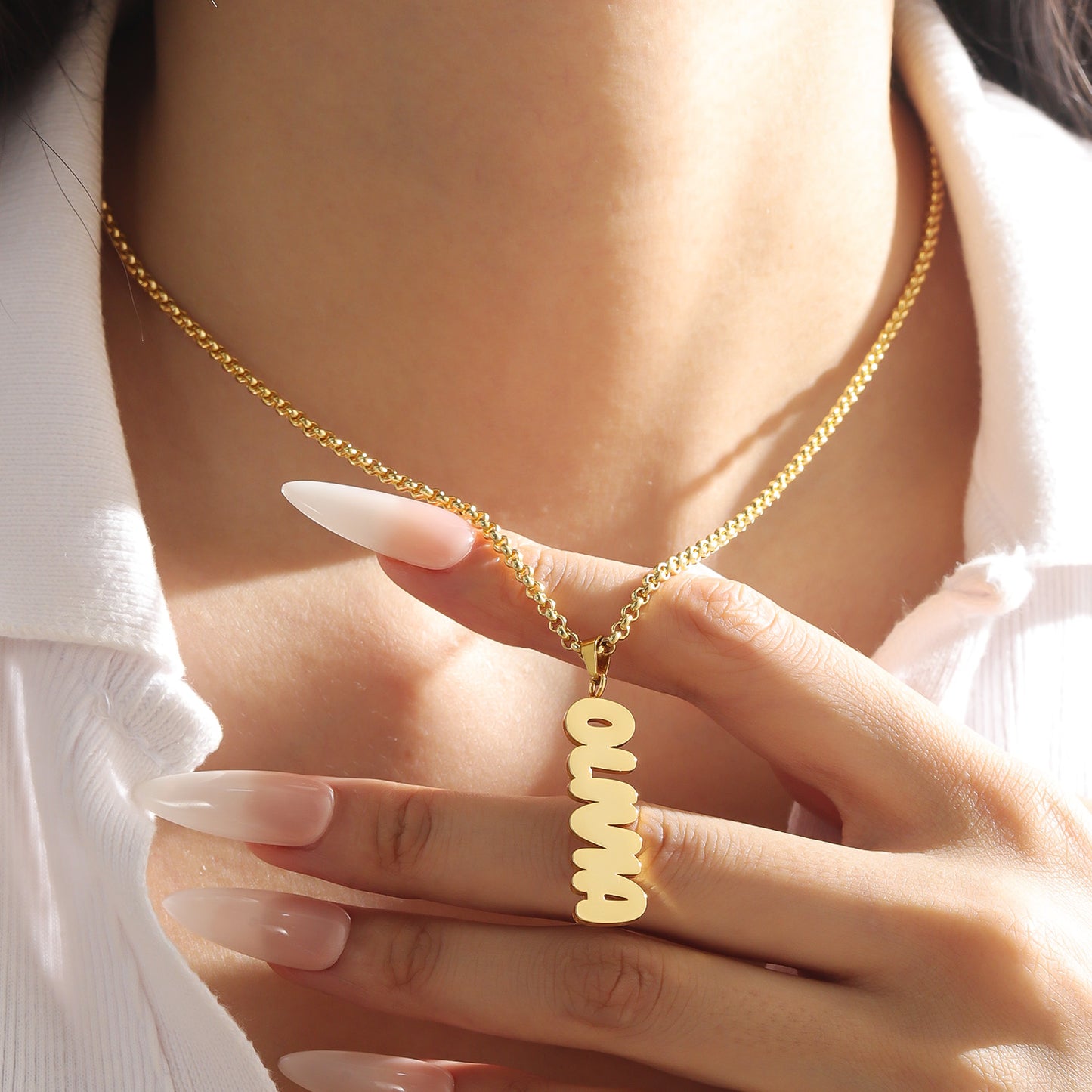 Custom Bubble Name Necklace, Horizontal & Vertical  Pendant Necklace-KCN3805