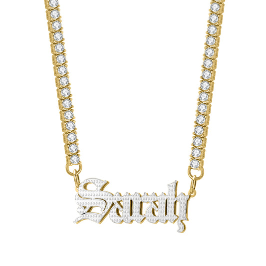 Custom Double Plate Two Tone Name Necklace QFN3115