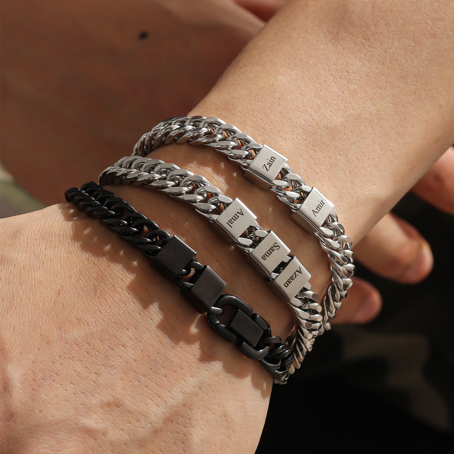 Custom Engraved Cuban Bracelet , Personalized Stainless Steel Chain Bracelet Gift for Him-SB3809