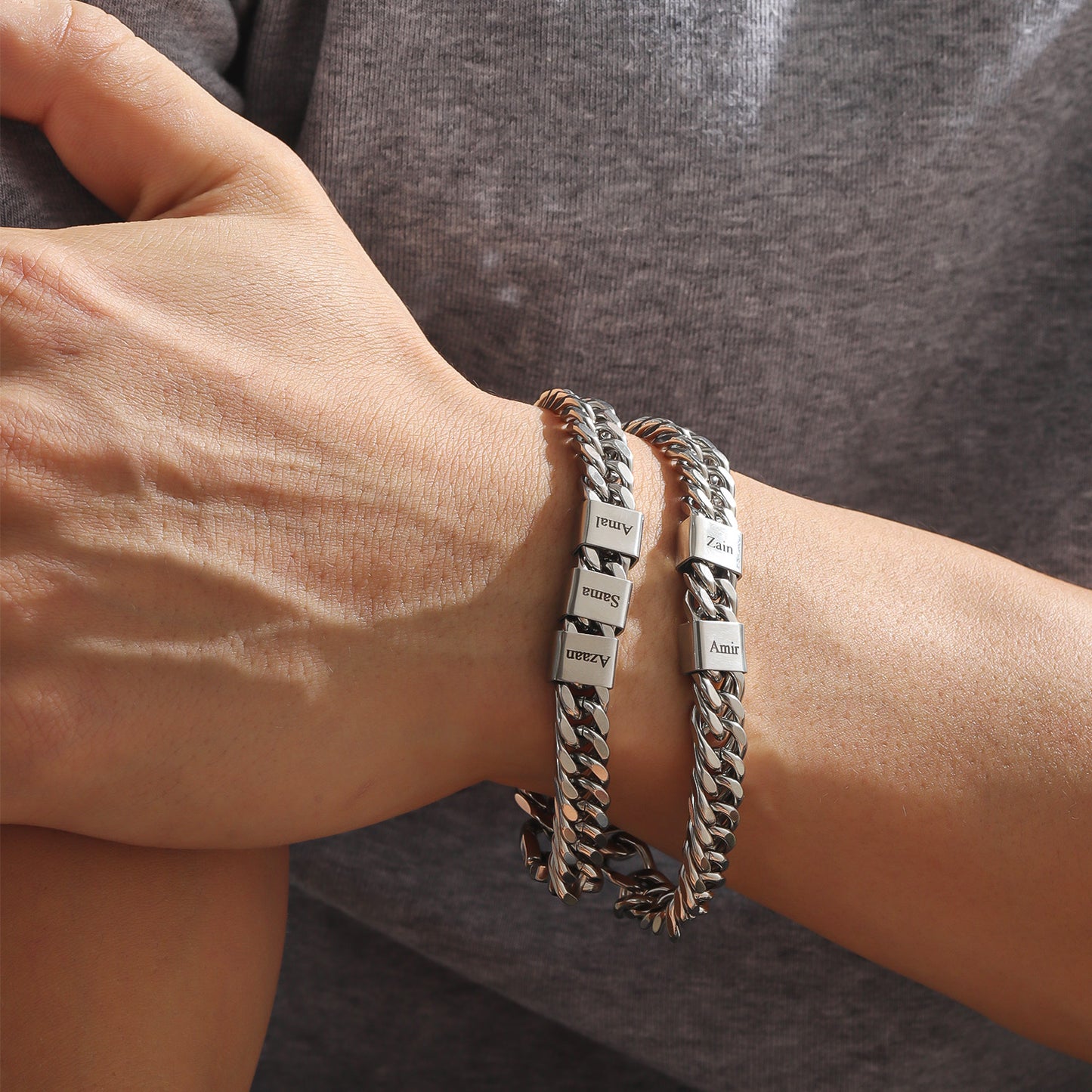 Custom Engraved Cuban Bracelet , Personalized Stainless Steel Chain Bracelet Gift for Him-SB3809