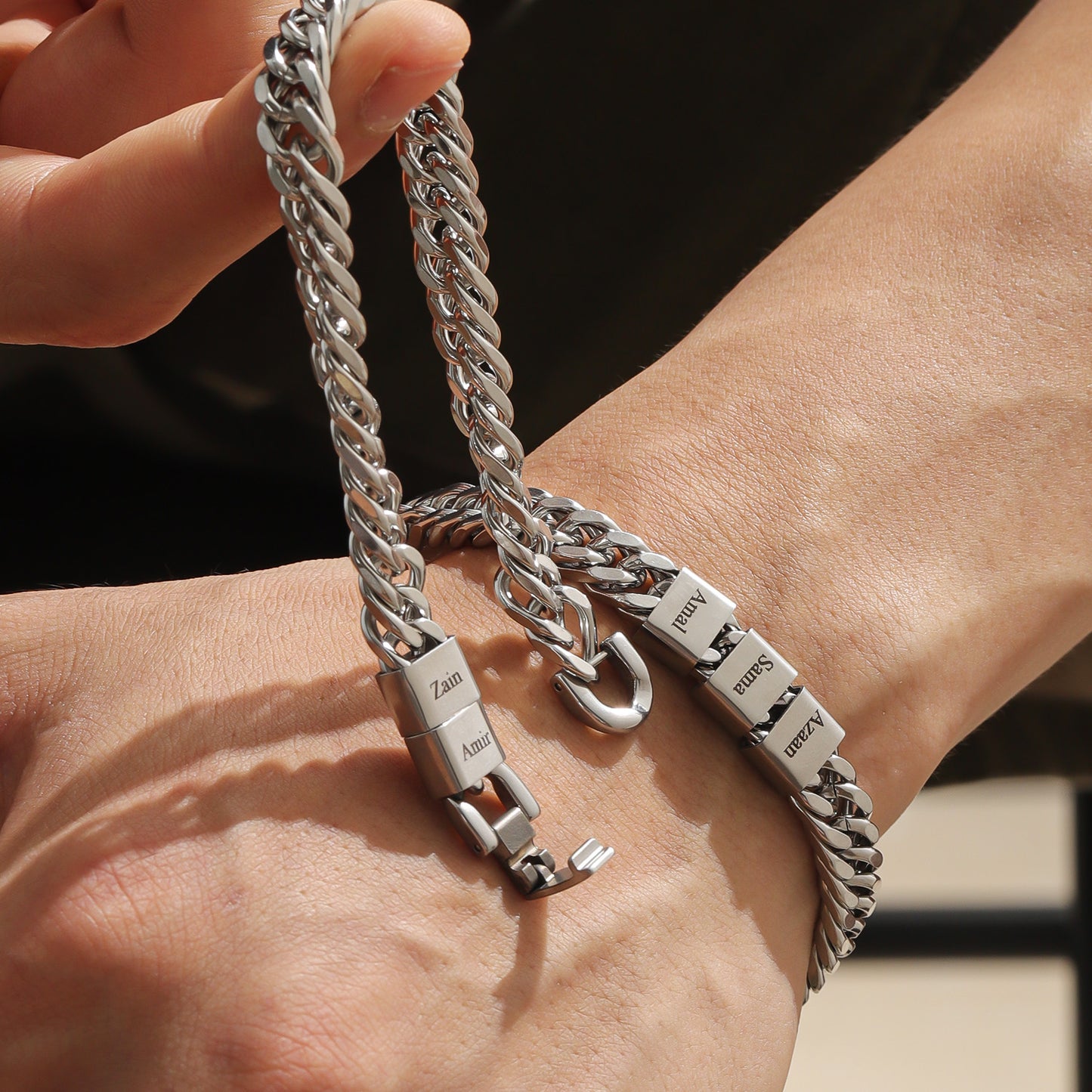 Custom Engraved Cuban Bracelet , Personalized Stainless Steel Chain Bracelet Gift for Him-SB3809