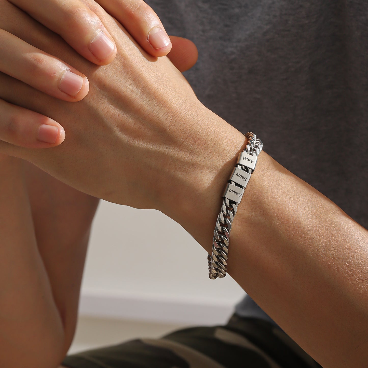 Custom Engraved Cuban Bracelet , Personalized Stainless Steel Chain Bracelet Gift for Him-SB3809